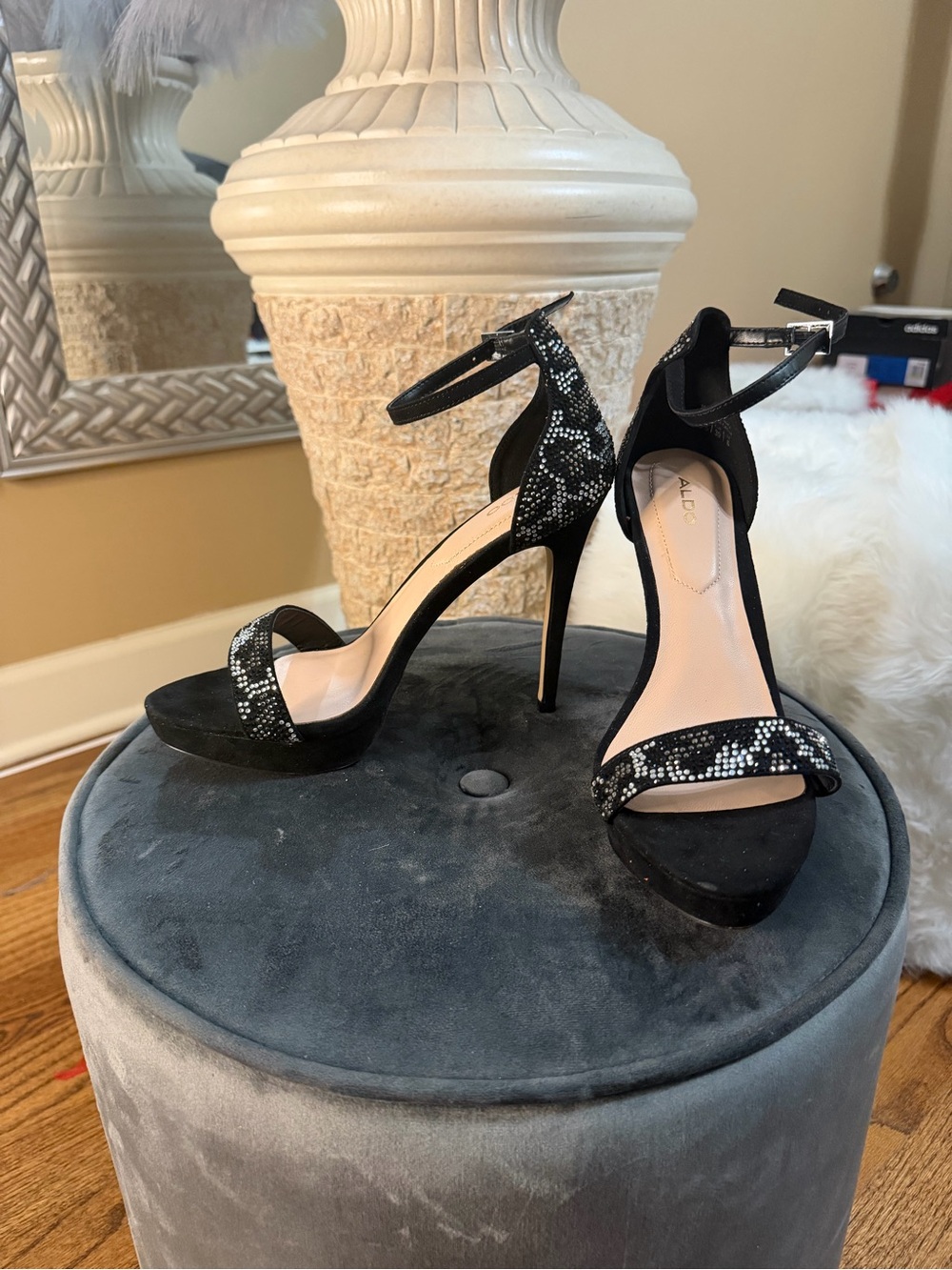 ALDO Black Ankle-Strap Snake-Print Heel